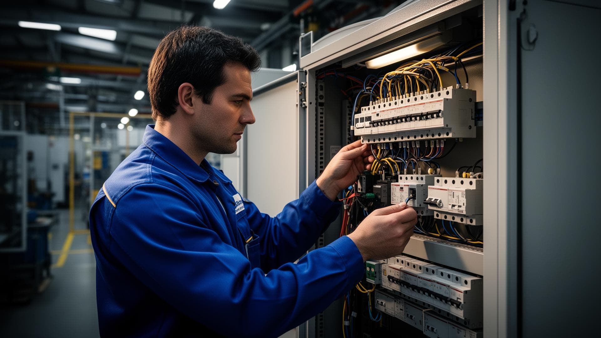 Elektricien aan het werk in industriële installatie